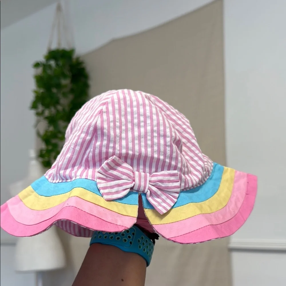 Source Unknown Pink Striped Kids Hat with Multicolor Brim - Picture 1 of 5